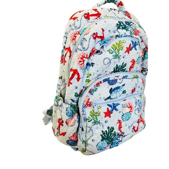 Vera Bradley Sea Life Quilted Backpack Coral Turtle Seahorse Ocean Print Bag - Picture 10 of 16